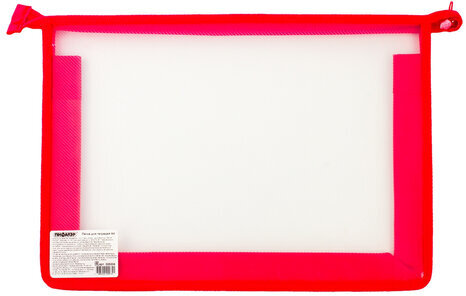 Папка для тетрадей А4 ПИФАГОР, пластик, молния сверху, прозрачная, красная, 228208