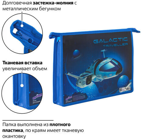 Папка для тетрадей ЮНЛАНДИЯ А4, 1 отделение, пластик, молния сверху, "Galactic traveller", 229105