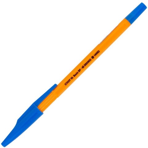 Ручка шариковая STAFF "Basic BP-66 ORANGE", СИНЯЯ, корпус оранжевый, узел 1 мм, линия письма 0,5 мм, 144453