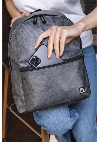 Рюкзак BRAUBERG TYVEK крафтовый с водонепроницаемым покрытием, графитовый, 34х26х11 см, 229892