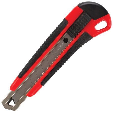 Нож канцелярский 18 мм BRAUBERG "Universal", 3 лезвия в комплекте, автофиксатор, резиновые вставки, 230919