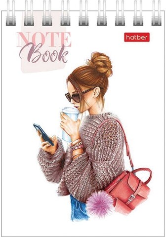 Блокнот МАЛЫЙ ФОРМАТ (75х105 мм) А7, 60 л., гребень, картон, клетка, HATBER "Happy time", 60Б7В1гр