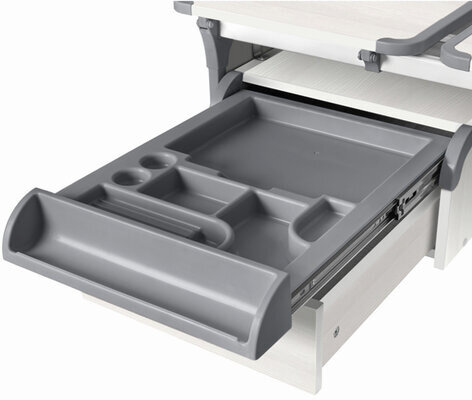 Тумба навесная для парты "ДЭМИ" СУТ.42, 585х435х285 мм, 1 ящик + лоток, пластик серый, рамух белый (КОМПЛЕКТ)