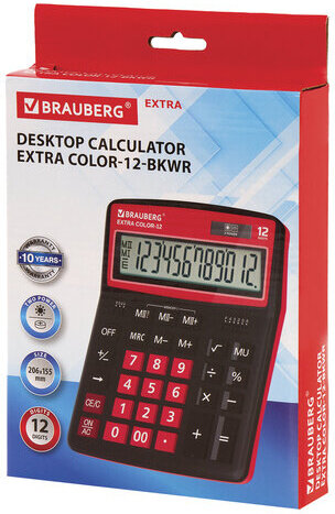 Калькулятор настольный BRAUBERG EXTRA COLOR-12-BKWR (206x155 мм), 12 разрядов, двойное питание, ЧЕРНО-МАЛИНОВЫЙ, 250479