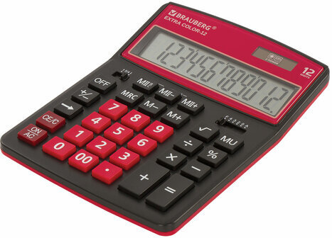 Калькулятор настольный BRAUBERG EXTRA COLOR-12-BKWR (206x155 мм), 12 разрядов, двойное питание, ЧЕРНО-МАЛИНОВЫЙ, 250479