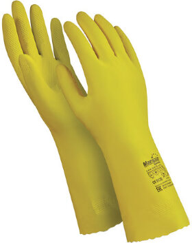 Перчатки латексные MANIPULA &quot;Блеск&quot;, хлопчатобумажное напыление, размер 8-8,5 (M), желтые, L-F-01