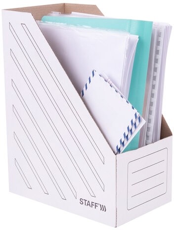Лоток вертикальный для бумаг (260х320 мм), увеличенная ширина 150 мм, до 1400 листов, микрогофрокартон, STAFF, БЕЛЫЙ, 128884