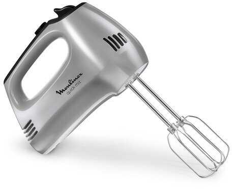 Миксер MOULINEX HM310E10, 300Вт, 5 скоростей, 2 венчика, 2 крюка для теста, серый, 8010001084