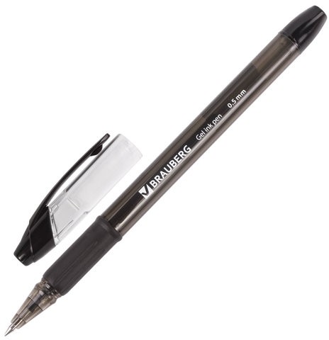 Ручка гелевая с грипом BRAUBERG "Samurai", ЧЕРНАЯ, корпус тонированный, узел 0,5 мм, линия письма 0,35 мм, 141178