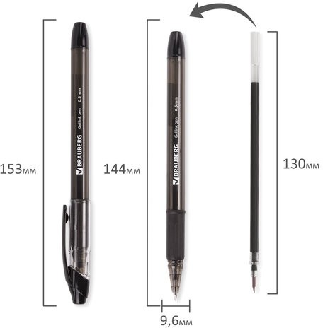 Ручка гелевая с грипом BRAUBERG "Samurai", ЧЕРНАЯ, корпус тонированный, узел 0,5 мм, линия письма 0,35 мм, 141178