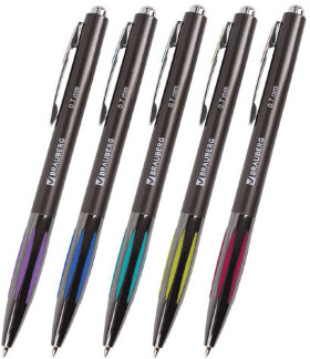 Ручка шариковая автоматическая BRAUBERG &quot;Stripe&quot;, СИНЯЯ, корпус ассорти, узел 0,7 мм, линия письма 0,35 мм, 141876