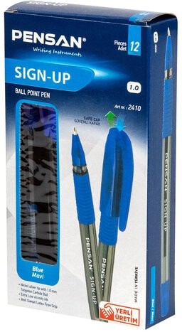 Ручка шариковая масляная с грипом PENSAN "Sign-Up", СИНЯЯ, 1 мм, линия письма 0,8 мм, 2410/12
