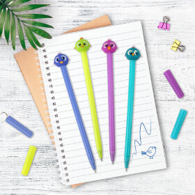 Ручка с топпером шариковая ЮНЛАНДИЯ &quot;Птенец&quot;, корпус ассорти, СИНЯЯ, пишущий узел 0,7 мм, 143811