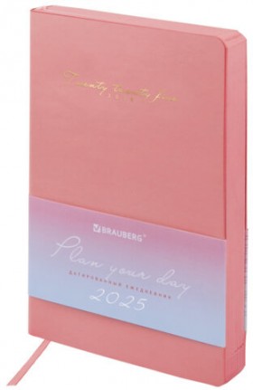 Ежедневник датированный 2025 А5 138x213 мм, BRAUBERG &quot;Pastel&quot;, под кожу, гибкий, розовый, 115886