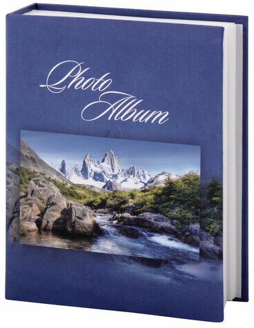 Фотоальбом BRAUBERG на 200 фотографий 10х15 см, твердая обложка, "Горный пейзаж", синий, 390669