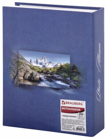 Фотоальбом BRAUBERG на 200 фотографий 10х15 см, твердая обложка, "Горный пейзаж", синий, 390669