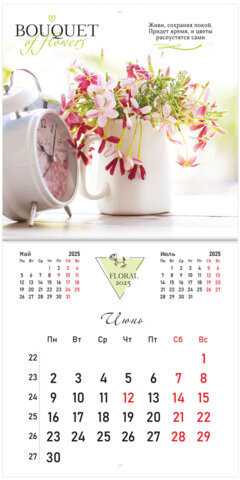 Календарь настенный перекидной на 2025 г., BRAUBERG, 12 листов, 29х29 см, "Цветы", 116167