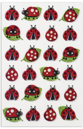 Наклейки зефирные "Божьи коровки", многоразовые, с блестками, 10х15 см, ЮНЛАНДИЯ, 661829