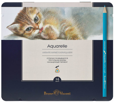 Карандаши цветные акварельные BRUNO VISCONTI Aquarelle, 24 цвета, металлический пенал, 30-0064