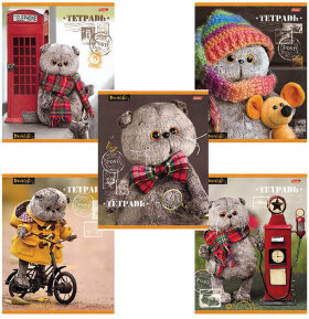 Тетрадь 18 л., HATBER, клетка, обложка картон, &quot;КОТ БАСИК&quot; (5 видов в спайке), 18Т5В1, T213988