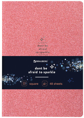 Тетрадь 48 л. в клетку обложка кожзам с блестками, сшивка, A5 (147х210мм), РОЗОВЫЙ, BRAUBERG SPARKLE, 403852