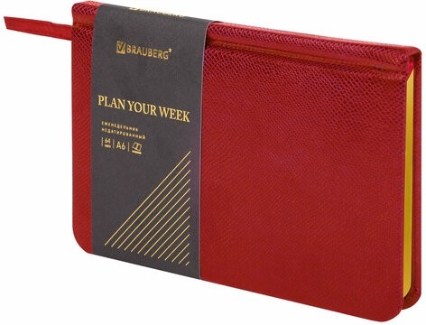 Еженедельник недатированный МАЛЫЙ ФОРМАТ 95х155 мм А6, BRAUBERG "Iguana", под кожу, 64 л., красный, 114481