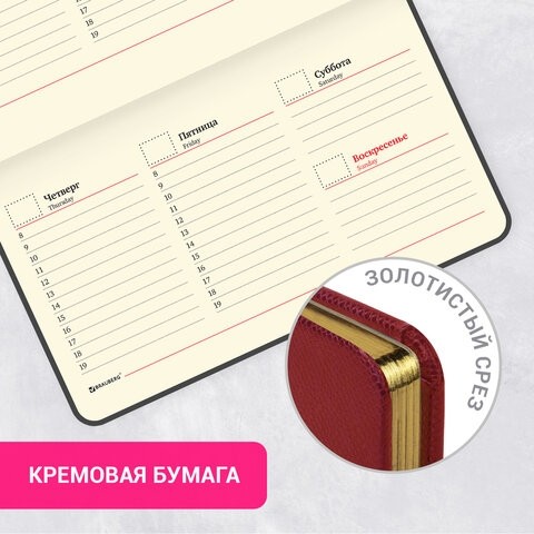 Еженедельник недатированный МАЛЫЙ ФОРМАТ 95х155 мм А6, BRAUBERG "Iguana", под кожу, 64 л., красный, 114481