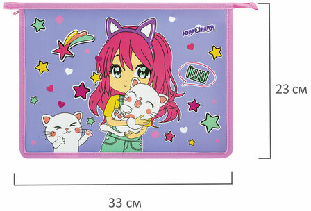 Папка для тетрадей ЮНЛАНДИЯ А4, 1 отделение, пластик, на молнии, "Anime hugs", 272138