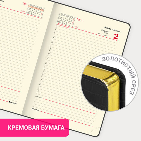 Ежедневник датированный 2024 А5 138x213 мм BRAUBERG "Comodo", под кожу, черный, 114838