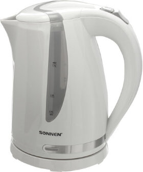 Чайник SONNEN KT-1743, 1,7 л, 2200 Вт, закрытый нагревательный элемент, пластик, белый, 453414