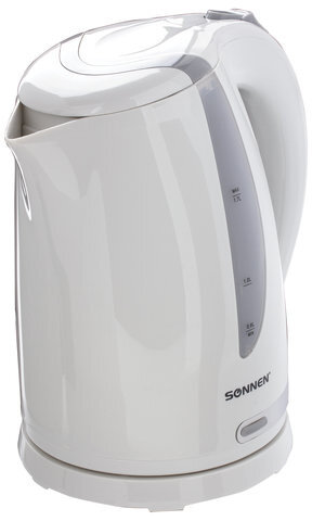 Чайник SONNEN KT-1743, 1,7 л, 2200 Вт, закрытый нагревательный элемент, пластик, белый, 453414