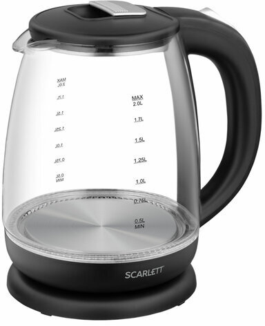 Чайник SCARLETT SC-EK27G80, 2 л, 1800 Вт, закрытый нагревательный элемент, стекло, черный