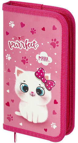 Пенал ПИФАГОР, 1 отделение, ламинированный картон, 19х11 см, &quot;Fluffy cat&quot;, 271002