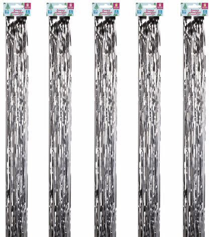 Дождик новогодний, КОМПЛЕКТ 5 штук, ширина 10 см, длина 2 м, серебристый, ЗОЛОТАЯ СКАЗКА, 592290