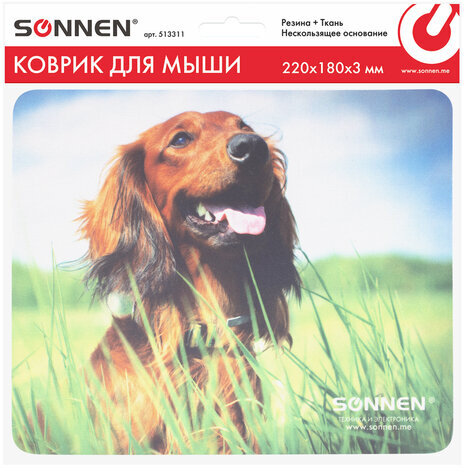 Коврик для мыши SONNEN "BUDDY", резина + ткань, 220х180х3 мм, 513311