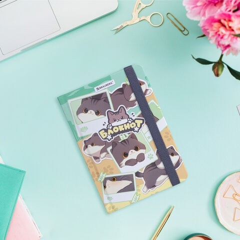 Блокнот с резинкой в клетку 96 л., МАЛЫЙ ФОРМАТ А6, 109х148 мм, BRAUBERG, кросс-серия "МИЛЫЕ КОТЫ", 116991