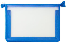 Папка для тетрадей А4 ПИФАГОР, пластик, молния сверху, прозрачная, синяя, 228209