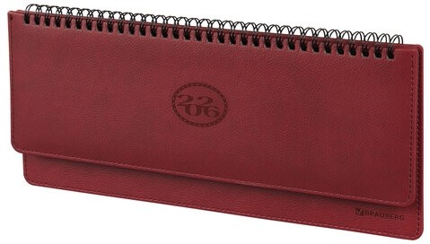 Планинг датированный 2026 305х140 мм BRAUBERG "Favorite", под кожу, бордовый, 117220