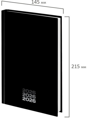 Ежедневник датированный 2026 145х215 мм, А5, STAFF, ламинированная обложка, "Black style", 117325