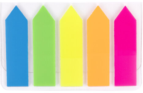 Закладки клейкие STAFF НЕОНОВЫЕ "СТРЕЛКИ", 45х12 мм, 5 цветов х 20 листов, на пластиковом основании, 111355