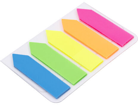 Закладки клейкие STAFF НЕОНОВЫЕ "СТРЕЛКИ", 45х12 мм, 5 цветов х 20 листов, на пластиковом основании, 111355