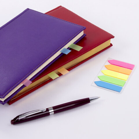 Закладки клейкие STAFF НЕОНОВЫЕ "СТРЕЛКИ", 45х12 мм, 5 цветов х 20 листов, на пластиковом основании, 111355