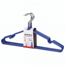Вешалки-плечики, размер 48-50, КОМПЛЕКТ 10 шт., металл/ПВХ, перекладина, цвет синий, BRABIX &quot;Стандарт&quot;, 601166