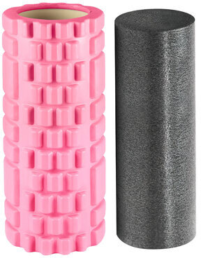 Массажные ролики для йоги и фитнеса 2 в 1, фигурный 33х14 см, цилиндр 33х10 см, розовый/чёрный, DASWERK, 680025