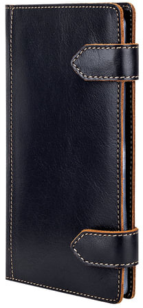 Визитница трёхрядная FABULA "Kansas" на 120 визитных карт, натуральная кожа, отстрочка, 2 кнопки, черная, V.21.TX