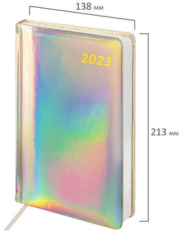 Ежедневник датированный 2023 А5 138x213 мм BRAUBERG "Holiday", под кожу, "зеркальный", серебро, 114027