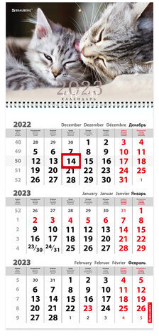 Календарь квартальный 2023 г., 3 блока, 1 гребень, с бегунком, офсет, &quot;SOFT PURR&quot;, BRAUBERG, 114240