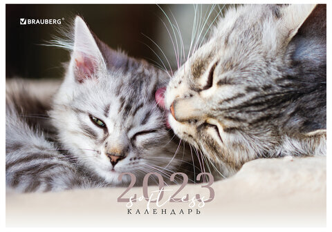 Календарь квартальный 2023 г., 3 блока, 1 гребень, с бегунком, офсет, "SOFT PURR", BRAUBERG, 114240