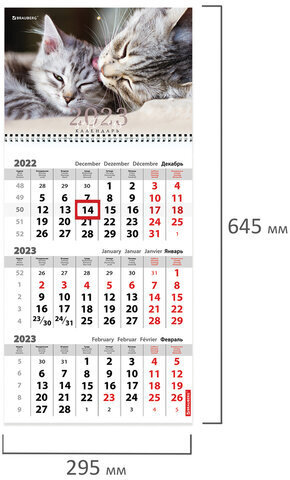 Календарь квартальный 2023 г., 3 блока, 1 гребень, с бегунком, офсет, "SOFT PURR", BRAUBERG, 114240