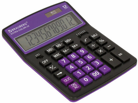 Калькулятор настольный BRAUBERG EXTRA COLOR-12-BKPR (206x155 мм),12 разрядов, двойное питание, ЧЕРНО-ФИОЛЕТОВЫЙ, 250480